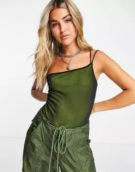 Салатовое боди с сетчатыми накладками ASOS DESIGN