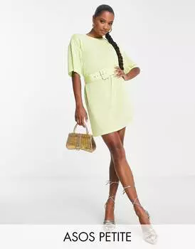 Салатовое облегающее мини-платье-футболка с поясом ASOS DESIGN Petite