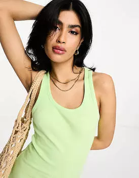 Салатовое платье мини в рубчик с овальным вырезом ASOS DESIGN