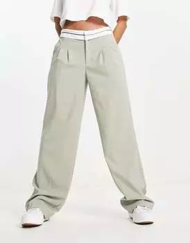 Салатовые брюки с отложным поясом Pull&Bear
