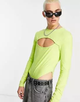 Салатовый боди с длинными рукавами и вырезами ASOS DESIGN