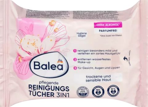 Салфетки для снятия макияжа питательные 3в1 25 шт. Balea