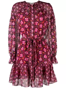 Saloni платье мини с поясом и цветочным принтом, красный
