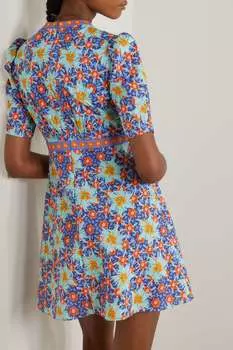 SALONI платье мини Tabitha из хлопка и поплина с цветочным принтом, синий