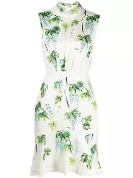 Saloni шелковое платье Fleur с высоким воротником, белый