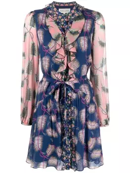 Saloni шелковое платье-рубашка с графичным принтом, синий