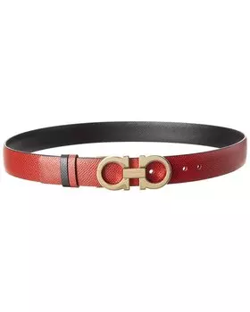 Salvatore Ferragamo Gancini Двусторонний и регулируемый кожаный ремень, красный