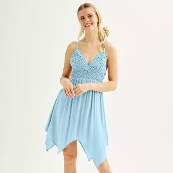 Самое знаменитое мини-платье для юниоров, связанное крючком, с платком и завязкой на спине Almost Famous, цвет Light Blue