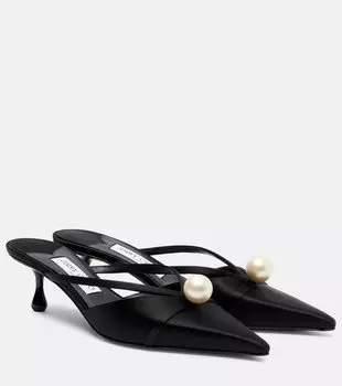 Sana 50 декорированные атласные мюли Jimmy Choo, Black/White