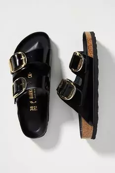 Сандали с большой пряжкой Birkenstock Arizona из лакированной кожи, black high shine