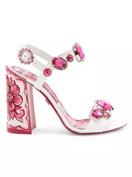 Сандалии 105MM с цветочным принтом и драгоценными камнями DOLCE&GABBANA, розовый