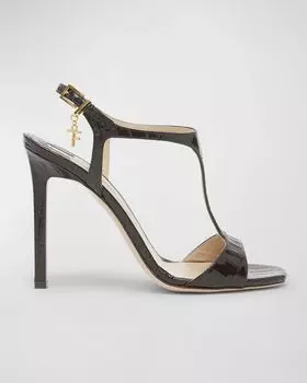 Сандалии Angelina с Т-образным ремешком и крокодиловой подвеской TOM FORD, цвет Espresso