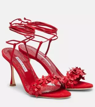 Сандалии Anista из кожи с цветочными аппликациями Manolo Blahnik, 6208 Bred