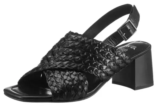 Сандалии Ara "BRIGHTON", летняя обувь, босоножки, каблук-блок, плетеный вид, удобная ширина G, черный