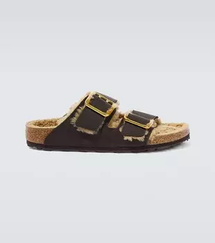 Сандалии Arizona из нубука и овечьей шерсти Birkenstock, коричневый