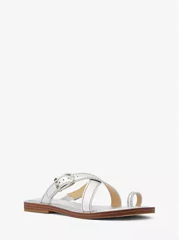Сандалии Ashton из металлизированной кожи на плоской подошве Michael Kors, серебряный