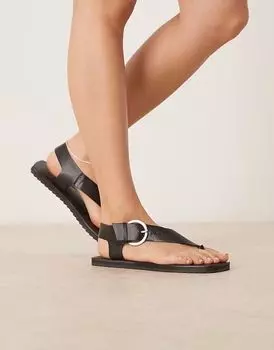 Сандалии ASOS DESIGN Firth toe на плоской подошве из черной кожи