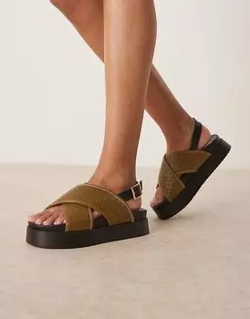 Сандалии ASOS DESIGN Flame с перекрестными ремешками на стельке оливкового цвета