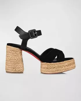 Сандалии-эспадрилья с красной подошвой Calakala с перекрещенной подошвой Christian Louboutin, цвет Black