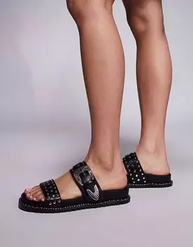 Сандалии Azalea Wang Pallas с пряжками и заклепками черного цвета