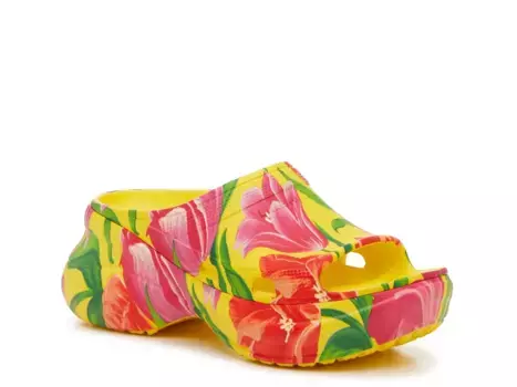Сандалии Balenciaga x Crocs Pool Platform Sandal — женские, желтый/многоцветный цветочный принт