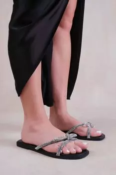 Сандалии без шнуровки на плоской подошве 'Earth' с бантом из страз Where's That From, черный