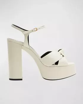 Сандалии Bianca на платформе с ремешком на щиколотке Saint Laurent, цвет Lthr Perle