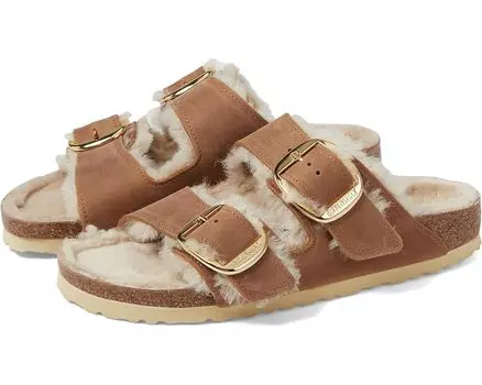 Сандалии Birkenstock Arizona Big Buckle Shearling, цвет Cognac/Sandcastle