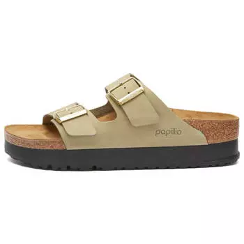 Сандалии Birkenstock Arizona Platform Flex Nubuck, бежево-светло-зеленый