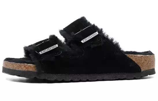 Сандалии на меху Birkenstock Arizona Shearling Suede Leather, черный