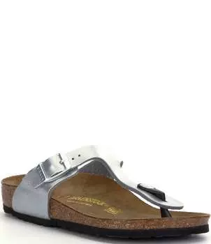 Сандалии Birkenstock Gizeh без шнуровки с пряжкой для девочек (молодежная), серебро