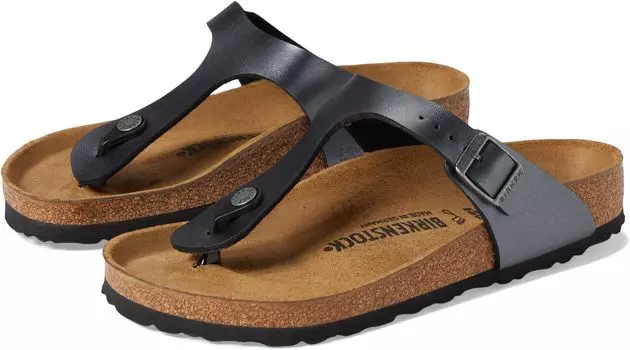 Сандалии Birkenstock Gizeh - Birko-Flor& Birkibuc, цвет Metallic Black Birko-Flor