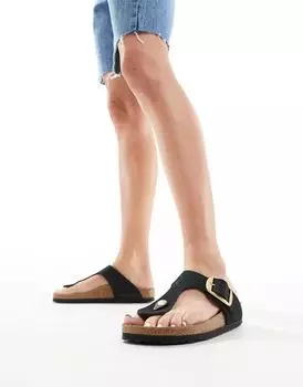 Сандалии Birkenstock Gizeh из черного нубука с большой пряжкой