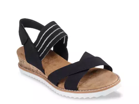 Сандалии BOBS from Skechers Desert Kiss Shore Enough Wedge Sandal, черный