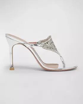 Сандалии Cameron с сетчатыми ремешками Amina Muaddi, цвет Mirror Silver And White Crystals