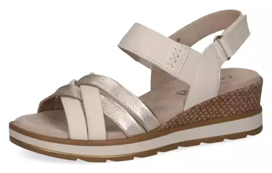 Сандалии Caprice на танкетке, летняя обувь, босоножки, танкетка, с практичной застежкой-липучкой, бежевый