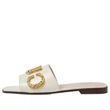 Сандалии cara grained leather slip-on sandal 'off-white' Gucci, белый