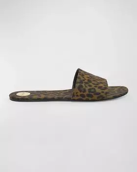Сандалии Carlyle на плоской подошве с леопардовым принтом Saint Laurent, цвет Brown