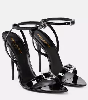 Сандалии Claude 110 из лакированной кожи Saint Laurent, черный