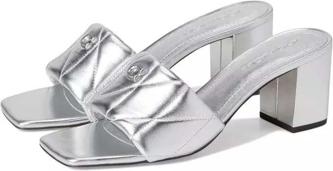 Сандалии COACH Holly Block Heel Sandals with Quilting, серебряный