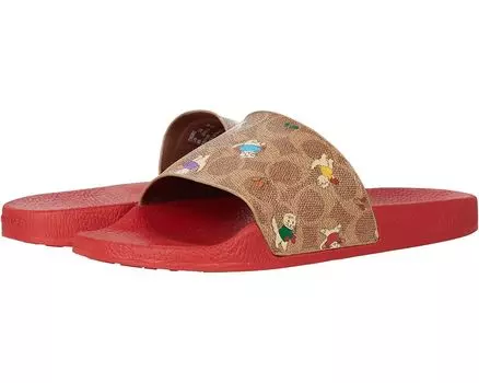 Сандалии COACH Udele Printed Signature Slide, цвет Tan/Multi