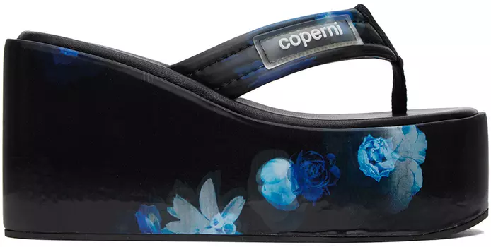 Сандалии Coperni с синим и черным голографическим рисунком
