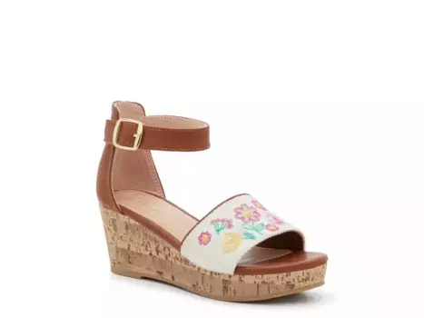 Сандалии Crown Vintage Daisy Wedge Sandal - детские, коричневые/бежевые/разноцветная цветочная вышивка
