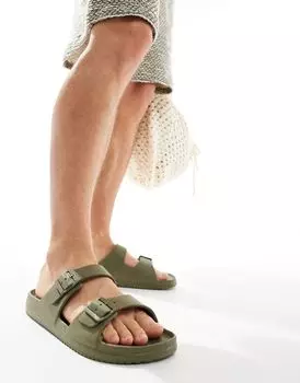 Сандалии цвета хаки с двумя ремешками Bershka