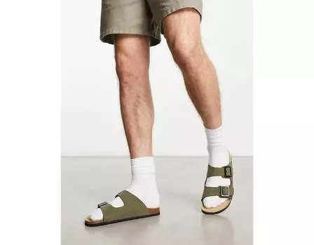 Сандалии цвета хаки с двумя ремешками из искусственной замши ASOS DESIGN