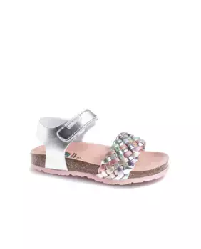 Сандалии для девочек из переработанных материалов с застежкой-липучкой Pablosky, серебрянный