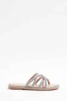 Сандалии для девочек со скрещенными стразами River Island, серебряный