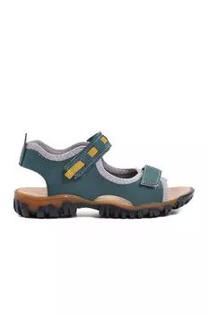 Сандалии для мальчиков темно-синего нубука и желтого цвета на липучке 5000-F Ayakmod