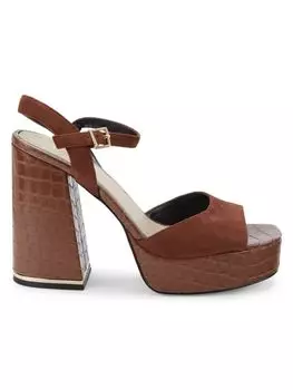 Сандалии Dolly из замши и кожи с тиснением под крокодила Kenneth Cole, цвет Chocolate