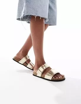 Сандалии Fallon с заклепками на стельке ASOS DESIGN золотистого цвета